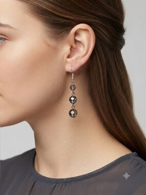 Black/Gray Faceted Graduated Beaded Drop Earrings – Dangle Earrings